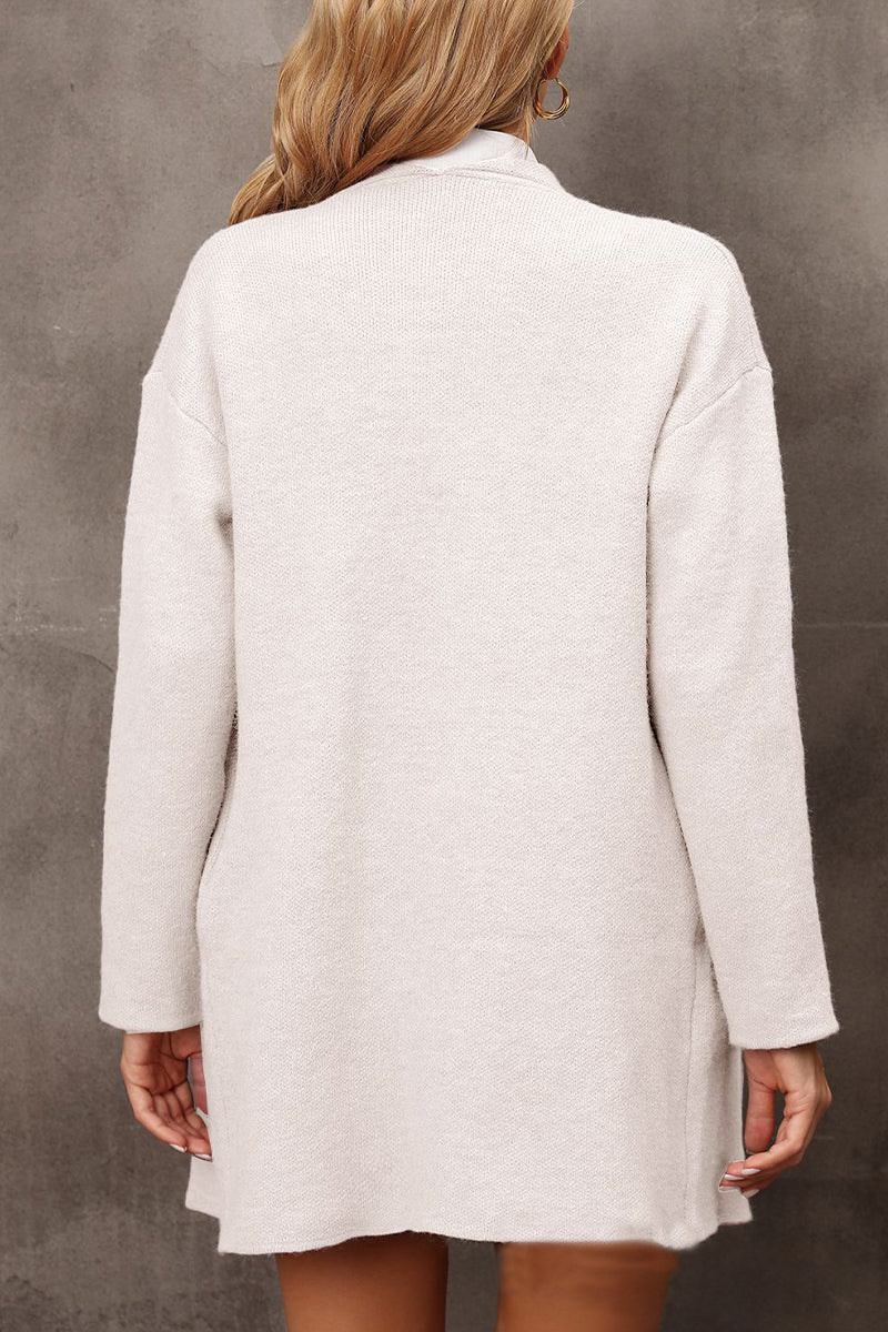Solid Color Lapel Knit Cardigan Coat - Fashionpara