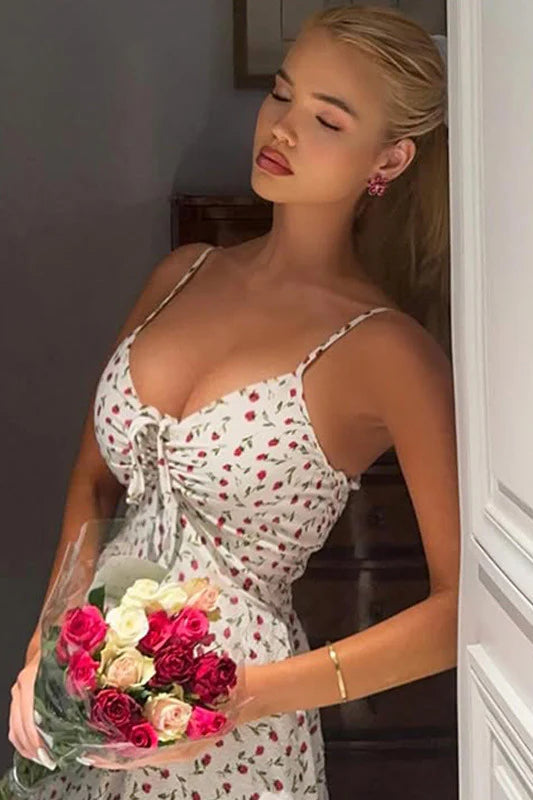Floral Print V-Neck Ruched Bust Maxi Dress 4