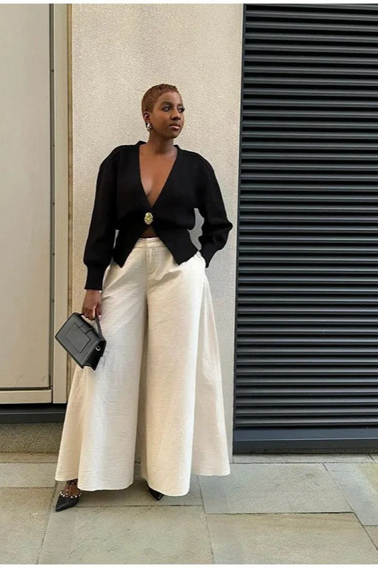 V Neck Button Knit Cardigan Sweater