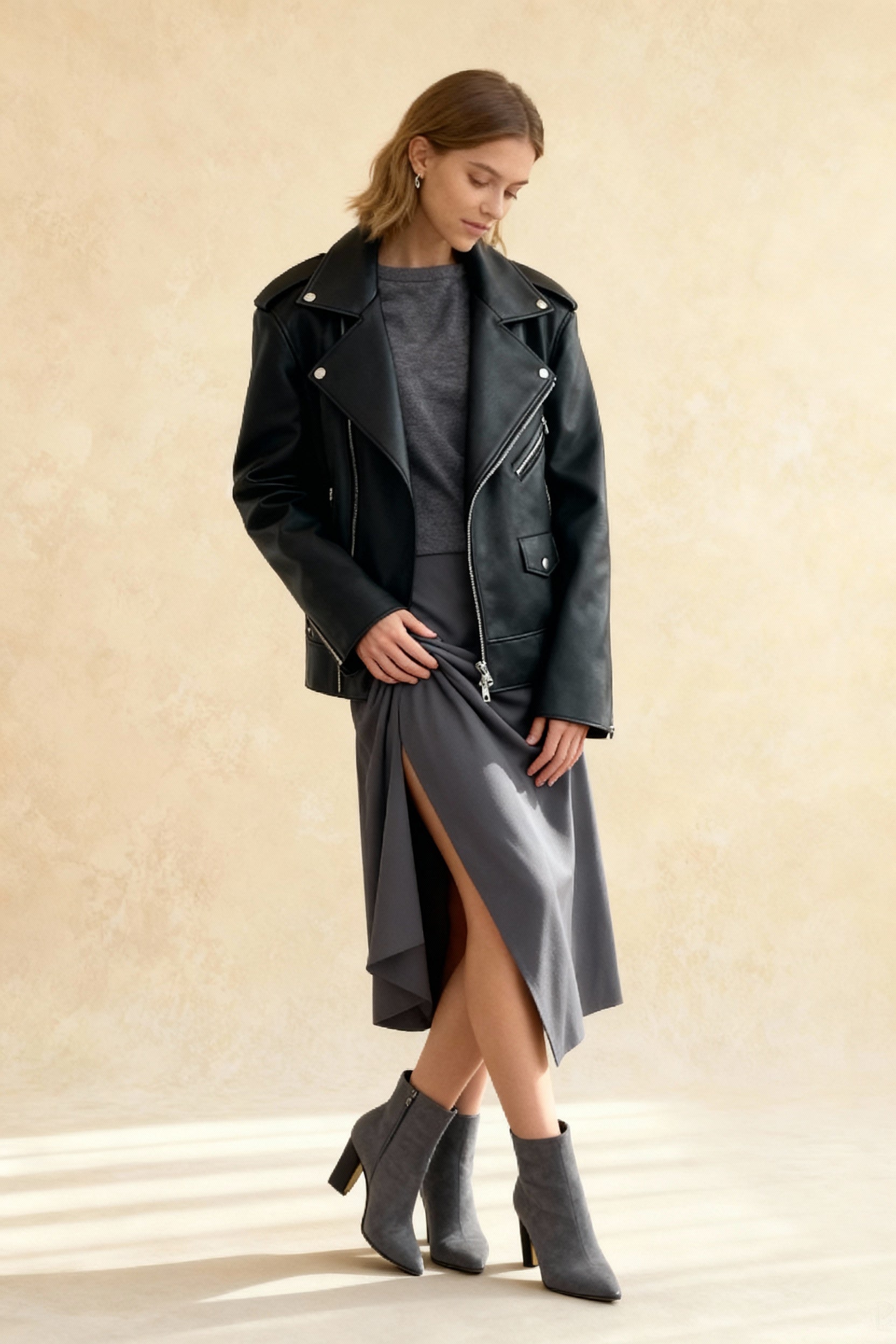 Black Zippers Oversized Leather Coat - Fashionpara