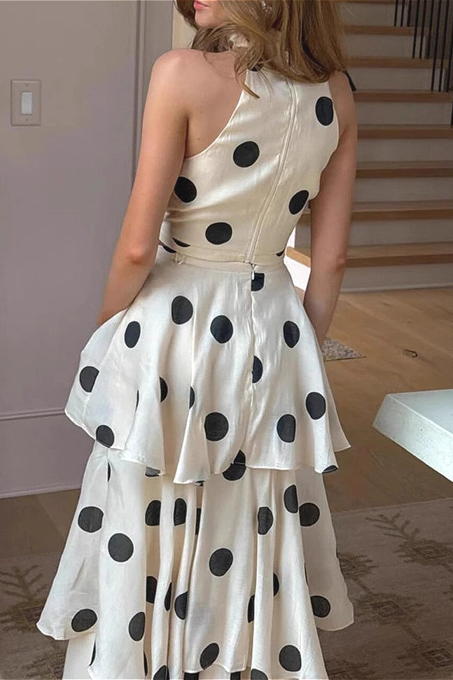 Polka Dot Halter Top Skirt Set - Fashionpara