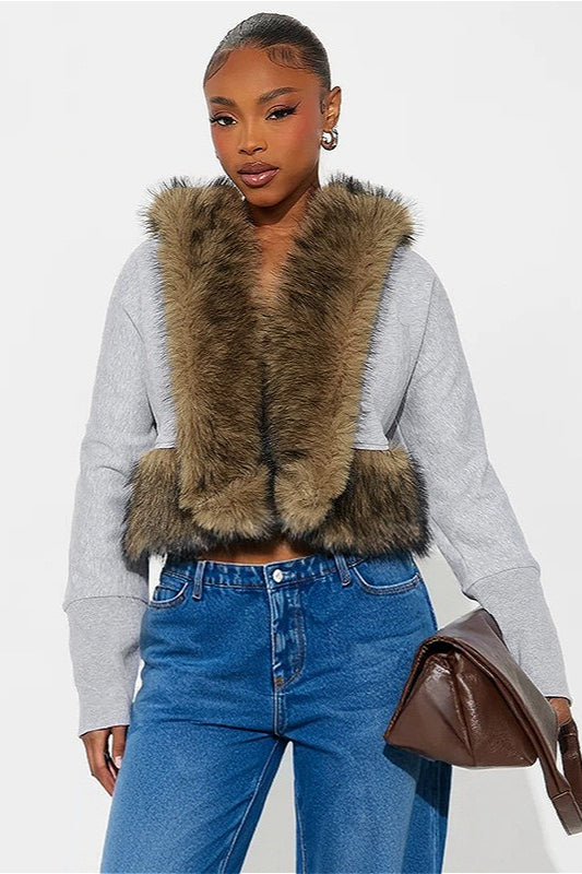 Short Loose Thick Pieced Fur Trim Hoodie 6