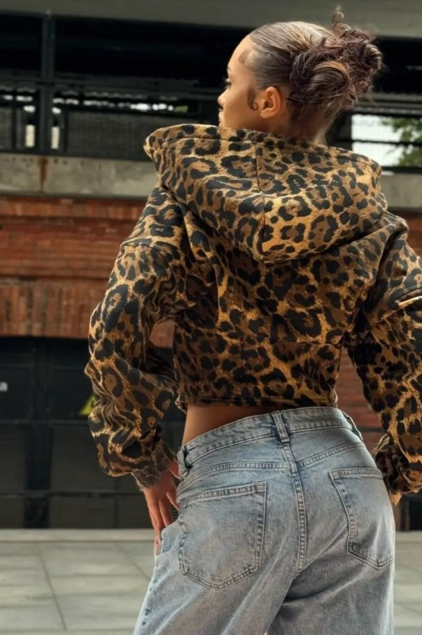 Street Style Leopard Print Hoodie Coat 3