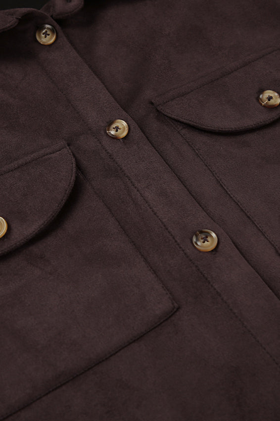 Brown Suede Loose Blazer Coat