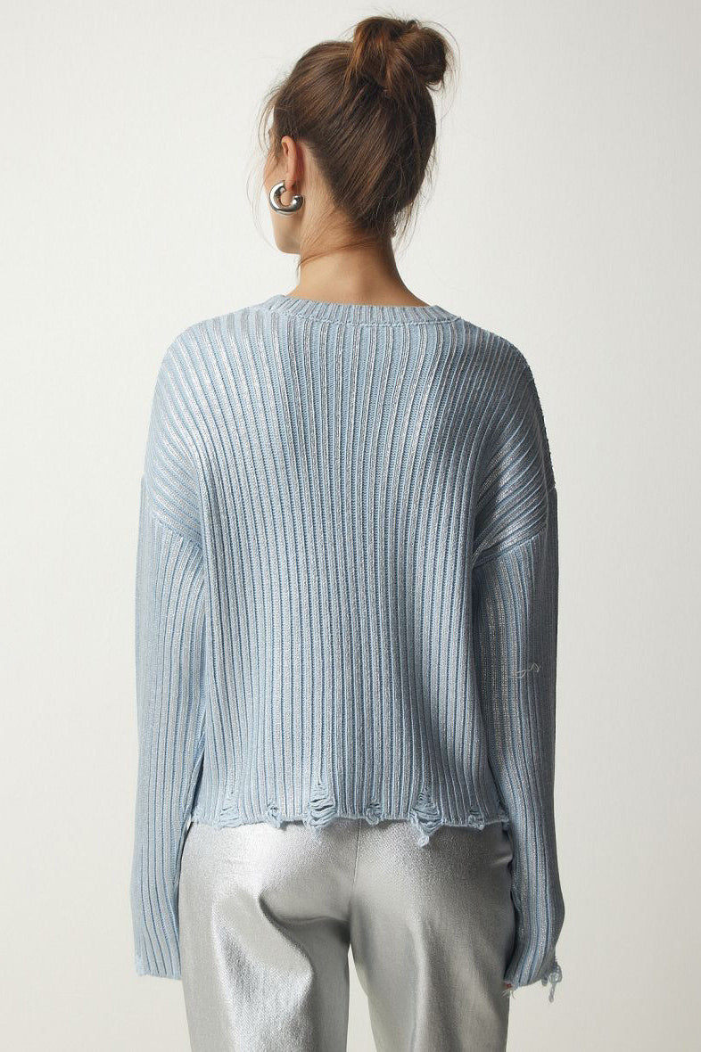 PrincessAce Silver Foil Long Sleeve Slim Fit Sweater