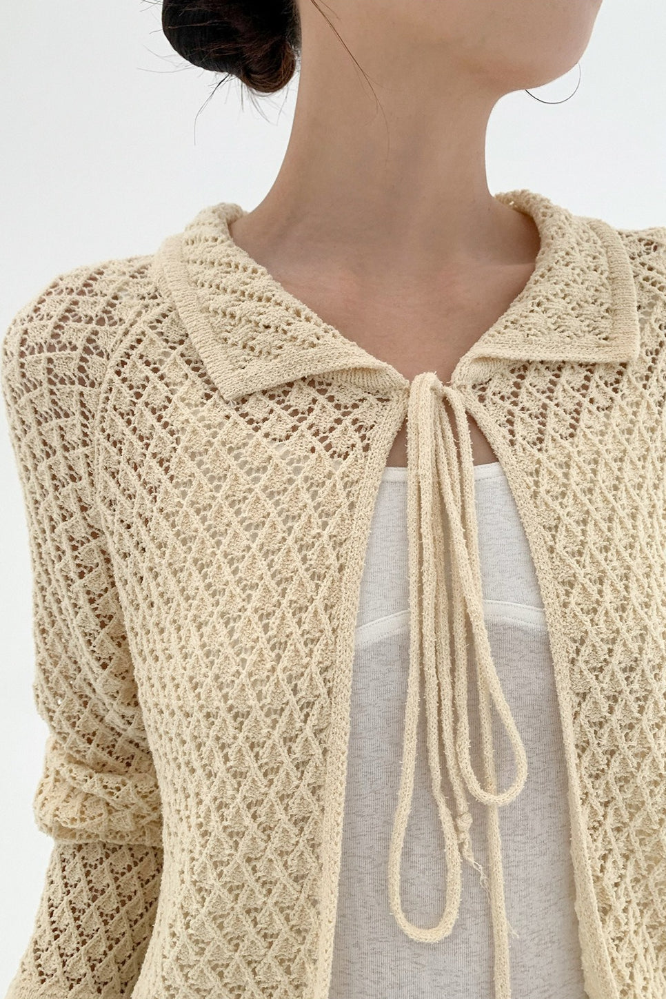 Hollow-Out Long Sleeve Tie-Waist Knit Cardigan for Style