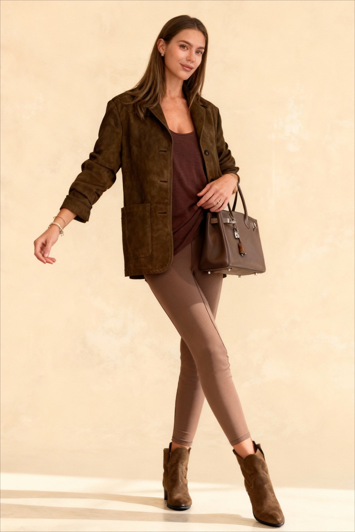 Fashion Elegant Casual Stylish Warm Brown Lapel Jacket