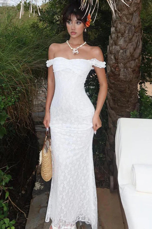 Lace Off Shoulder Ruffle Mermaid Maxi Dress