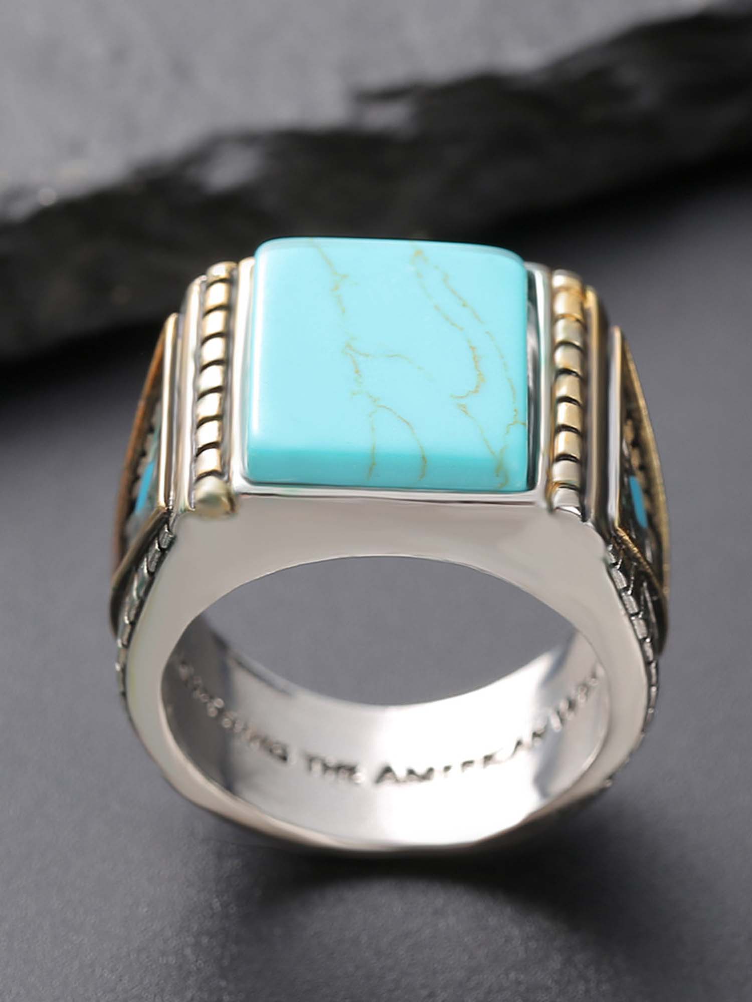 Bohemia Indian Mythical Animal Western Thunderbird Feather Turquoise Ring