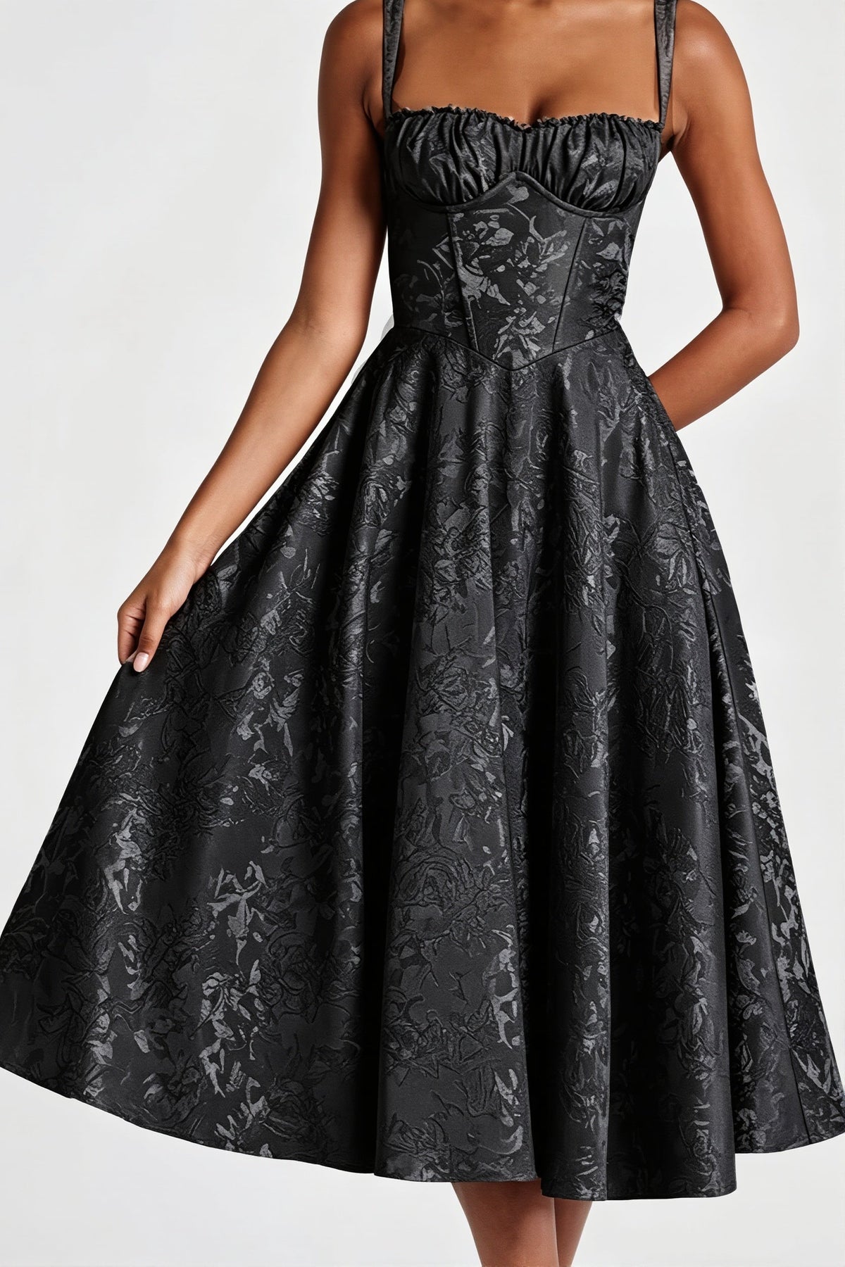 Jacquard Corset Sweetheart Fit and Flare Midi Dress 5