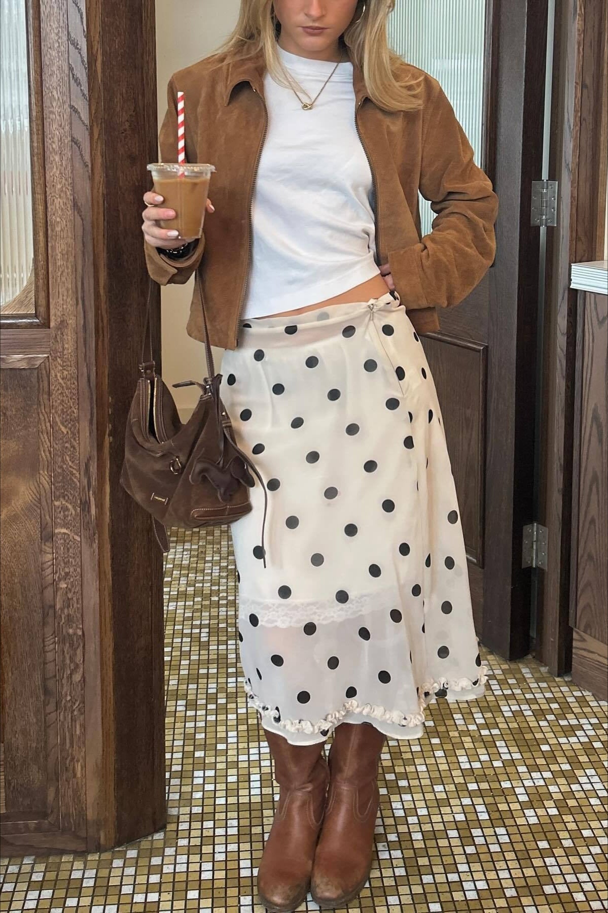 Draped Polka Dot High Waist Skirt