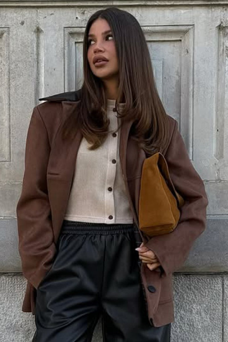 Suede Patchwork Lapel Coat