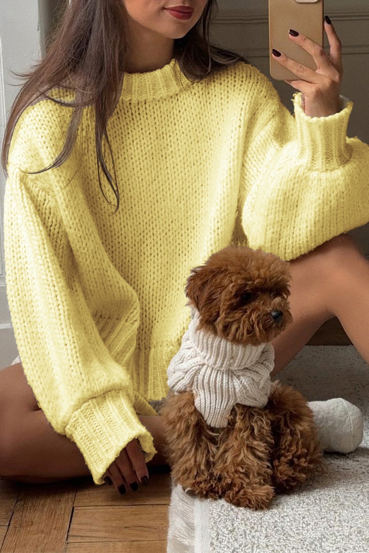 Minimalist Solid Color Loose Crewneck Knit Sweater 5