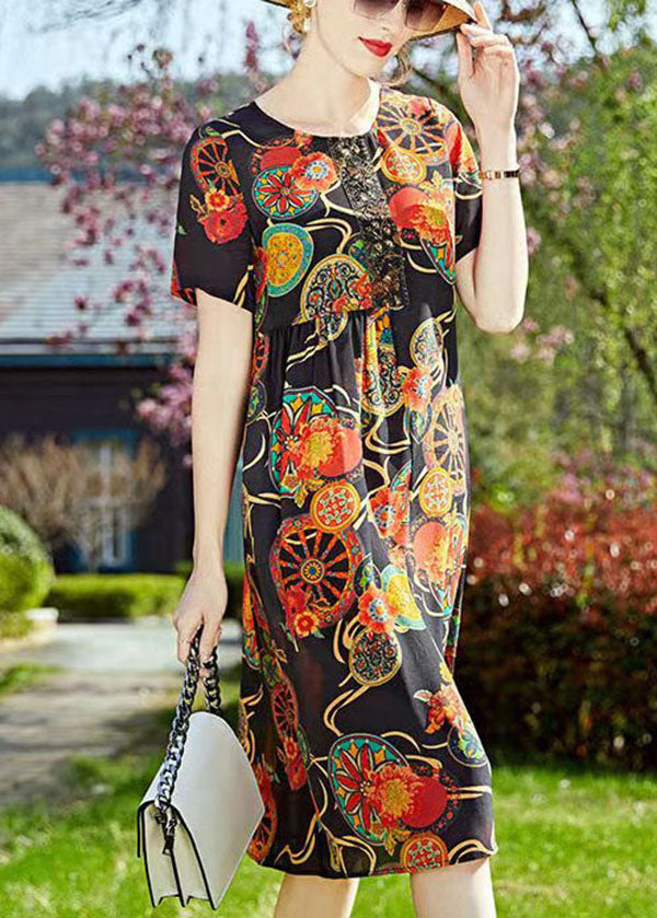 Lace Panel Round Neck Short Sleeve Empire Waist Ornate Midi Dress - View 3