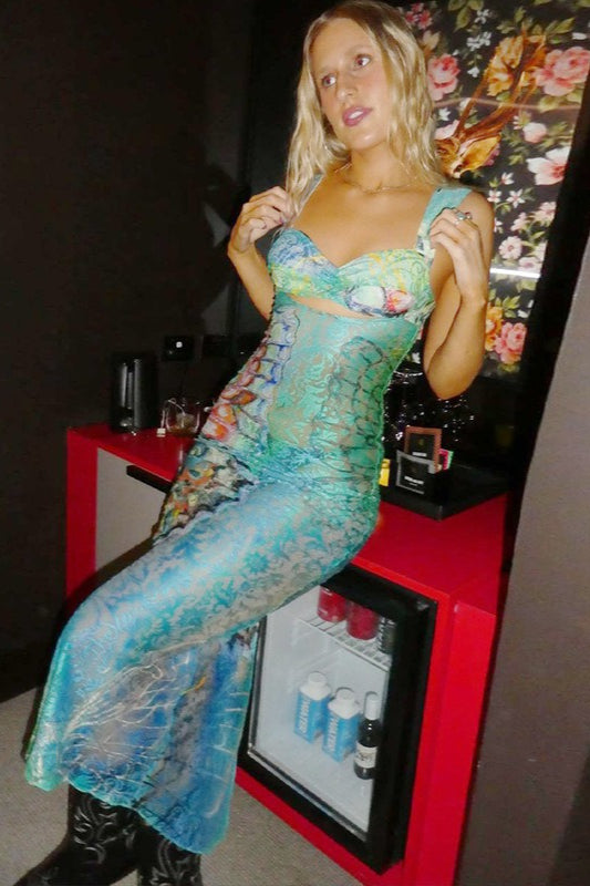 Printed Lace Sweetheart Sheer Slip Maxi Dress 3