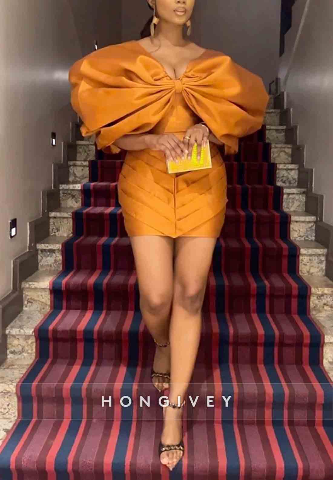 Bowknot V-Neck Sheath Shawl V Back Pleated Mini Homecoming Dresses