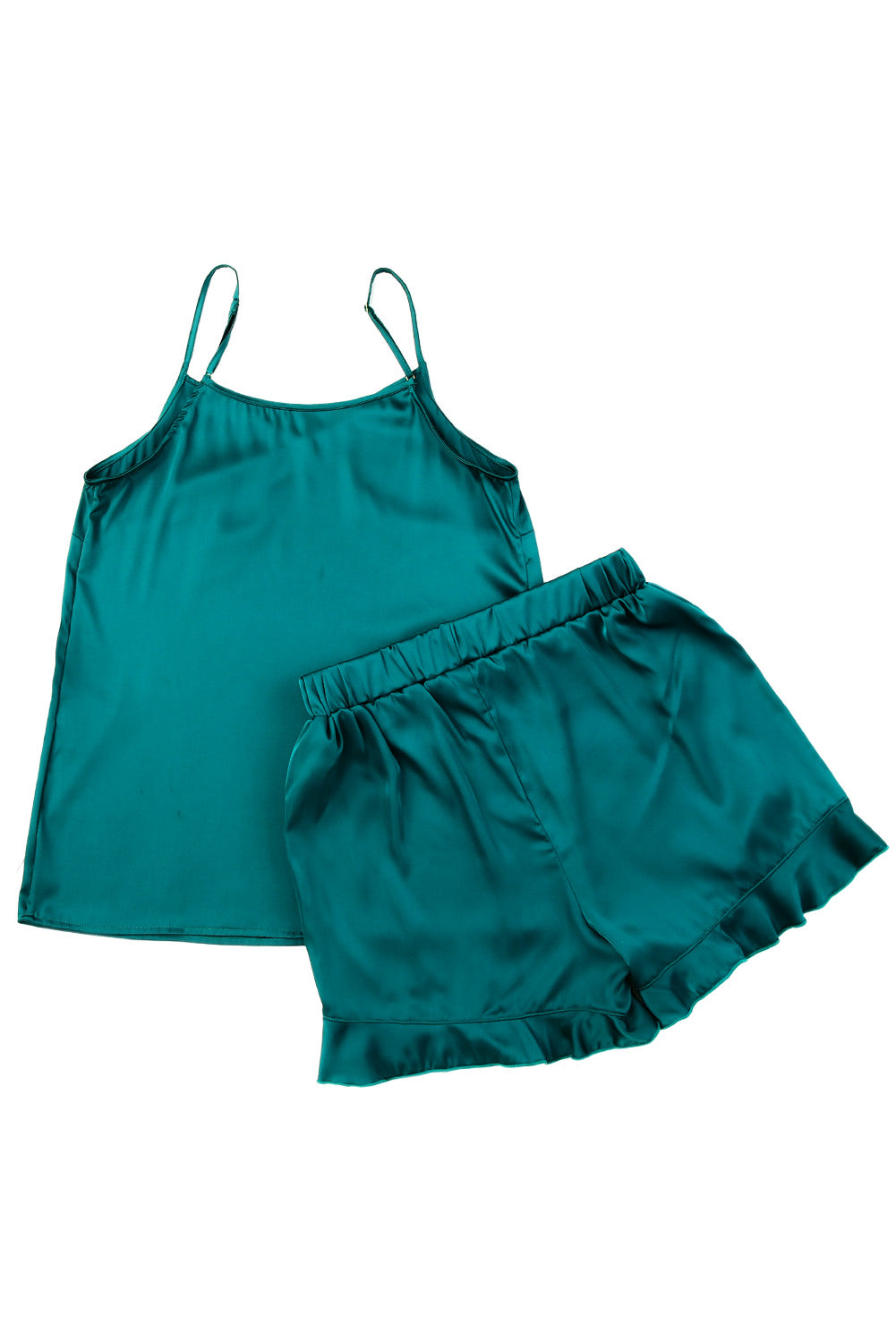 2pcs Silky Ruffled Spaghetti Straps Pajamas Set - Fashionpara