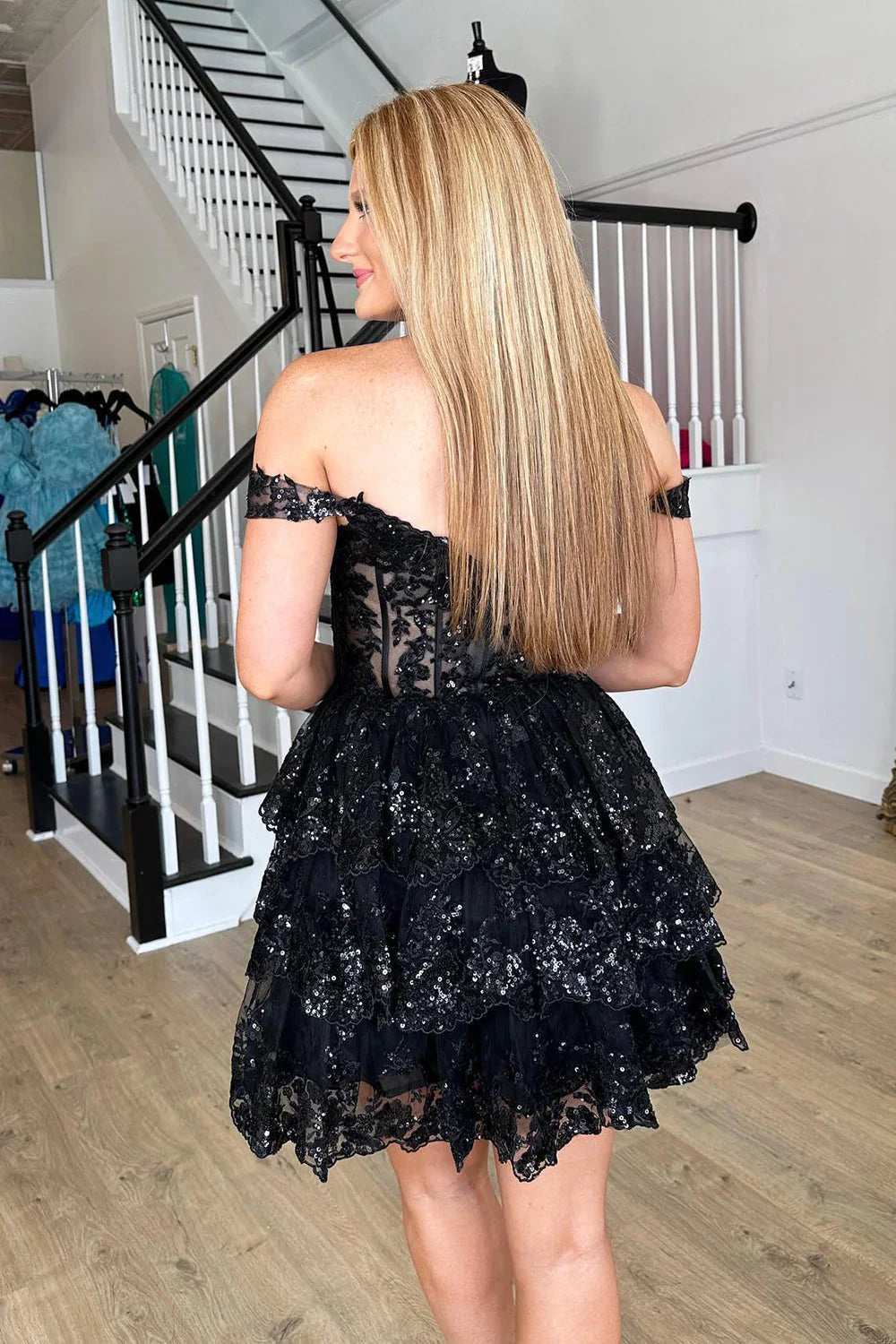 A Line Fchsia Homecoming Dress Seeing Sparkles Off the Shoulder Graduation Dress with Ruffles - Fashionpara