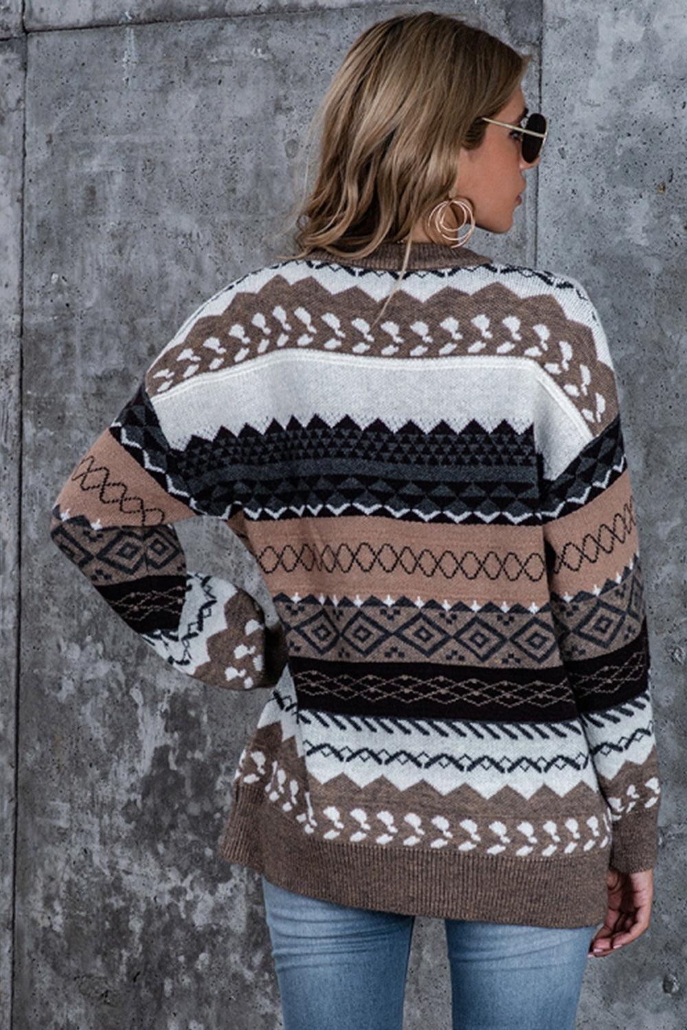 RadyRin Rhombus Print Long Sleeve Sweater for Effortless Style