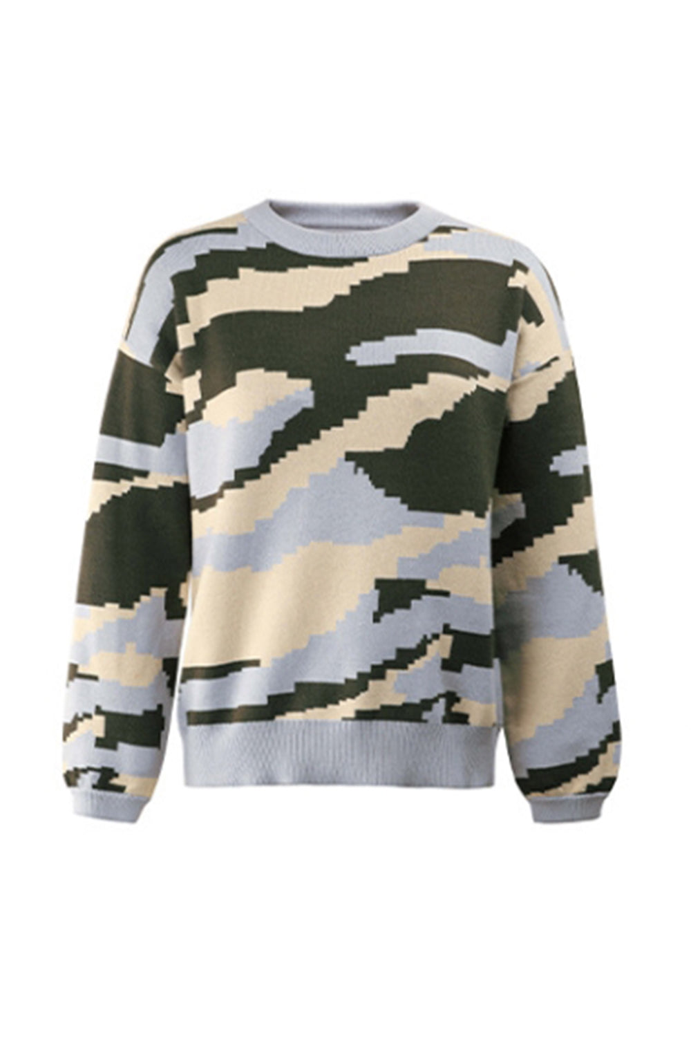 RadyRin Round Neck Camouflage Leopard Print Sweater