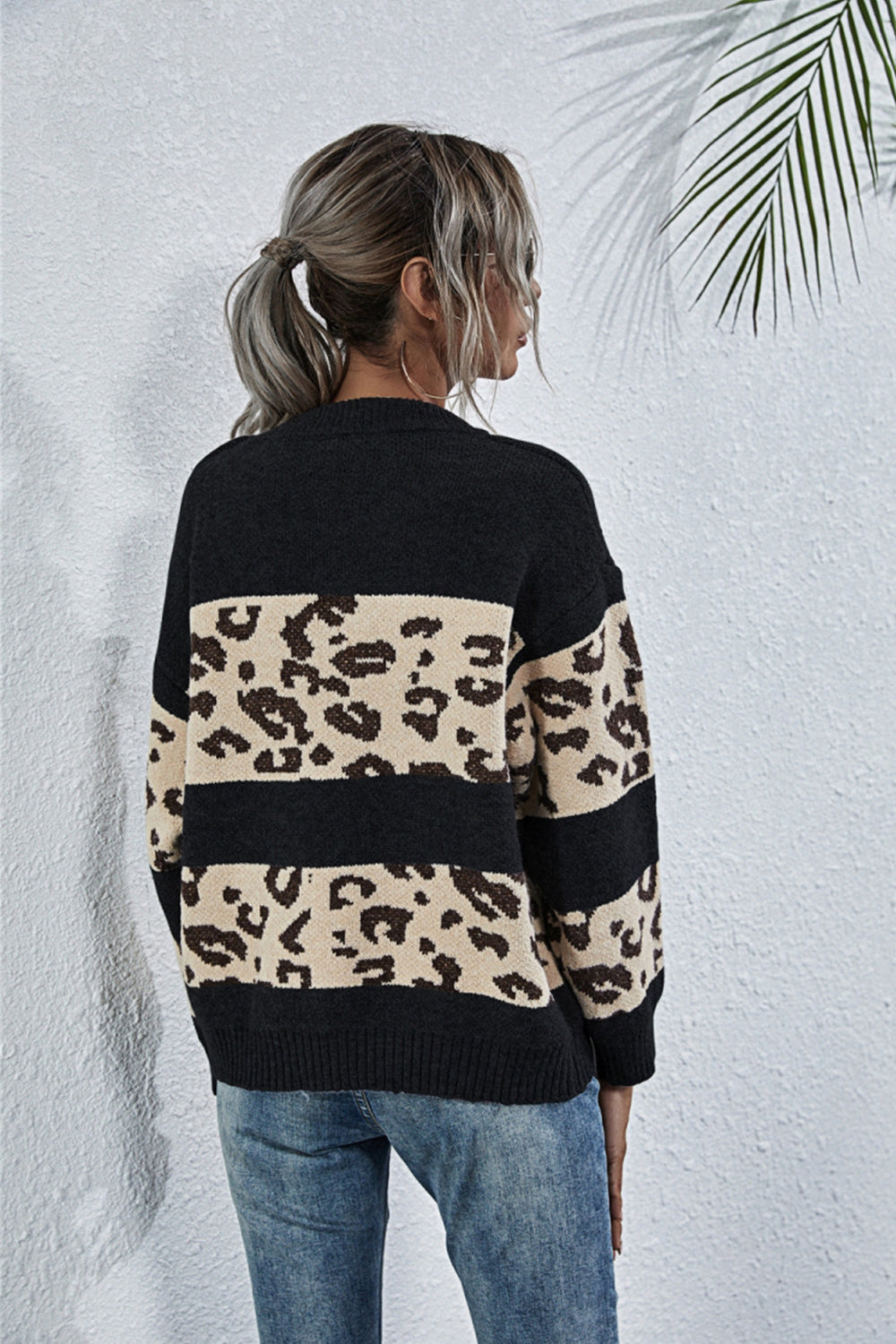 RadyRin Stylish Leopard Print Crew Neck Sweater for Comfort