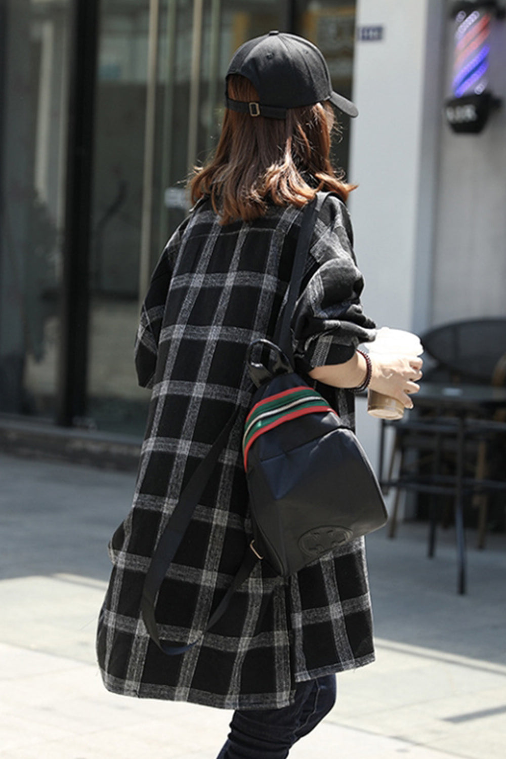 RadyRin Thick Brushed Plaid Flannel Lapel Cardigan Coat