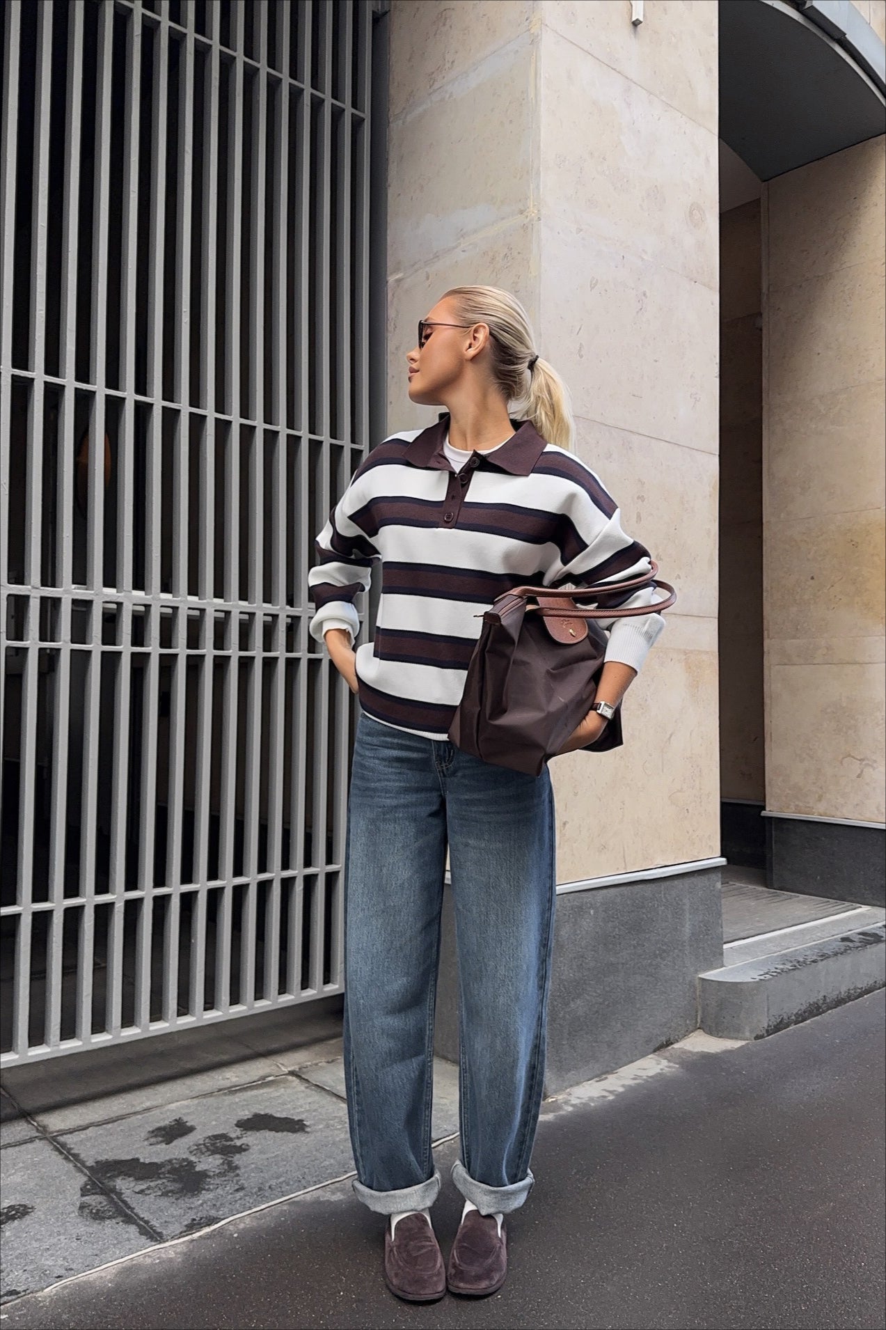 PrincessAce Striped Knit Polo Sweater for Effortless Style