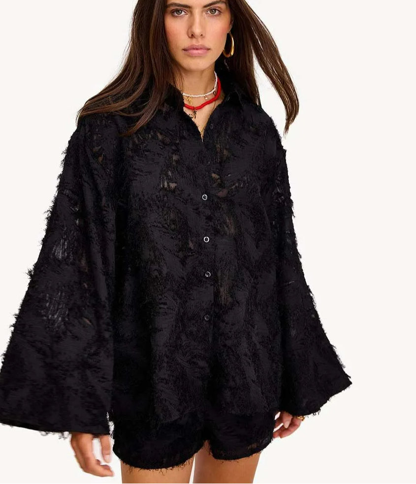 Yellow Feather Drawstring Shorts Office Two Piece Set