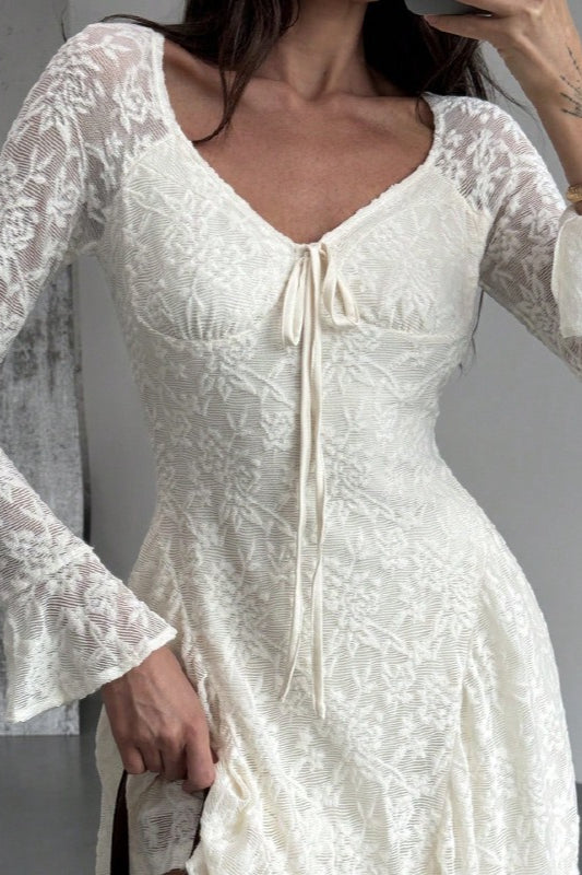Elegant Tie Waist Lace Dress