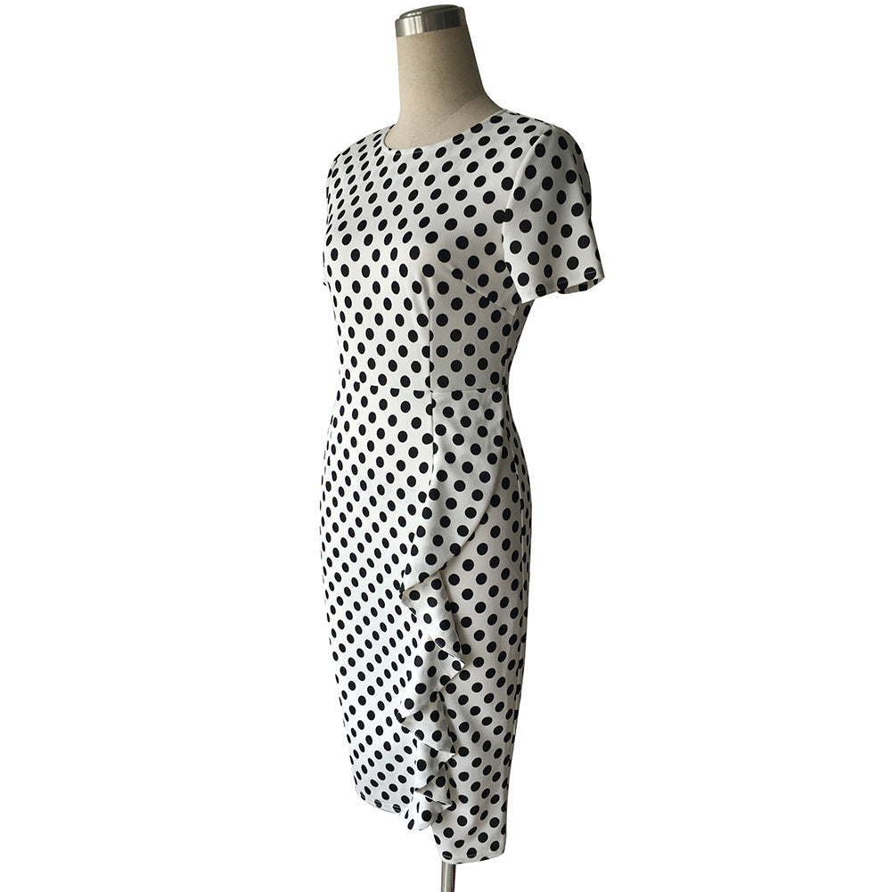 Polka Dot Short Sleeve Ruffle Midi Dress 3