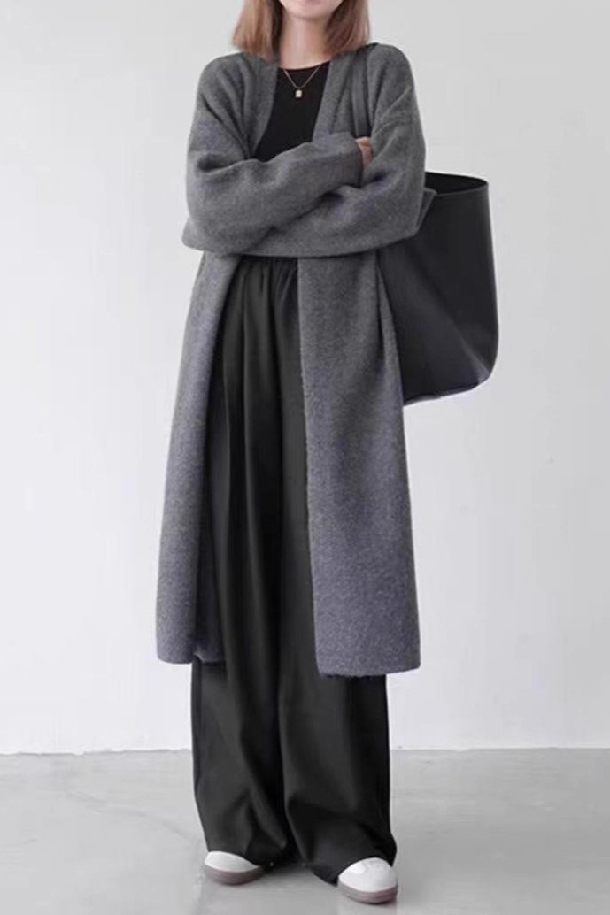Slouchy Knit Oversized Thick Knee-Length Overcoat - Fashionpara
