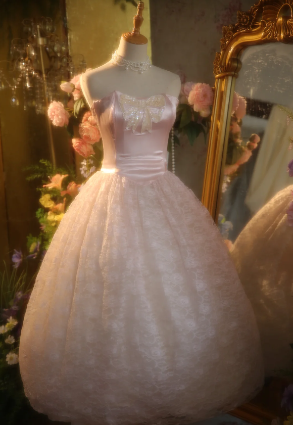 Princess Light Pink Strapless Lace Ball Gown Evening Dress Sweet 16 Dress P4304