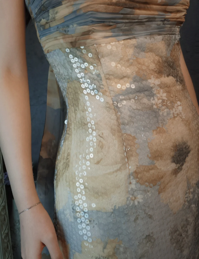 Vintage Fitted Spaghetti Strap Sequined Long Prom Dress Evening Dress P4308