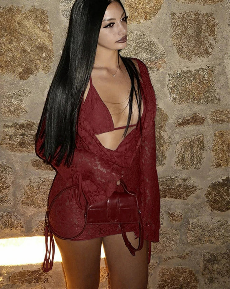 Hollow Long Sleeve Mini Dress