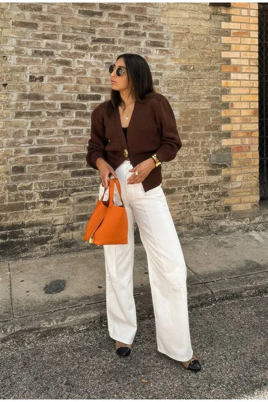 Elegant V-Neck Buttoned Knit Cardigan for Stylish Comfort