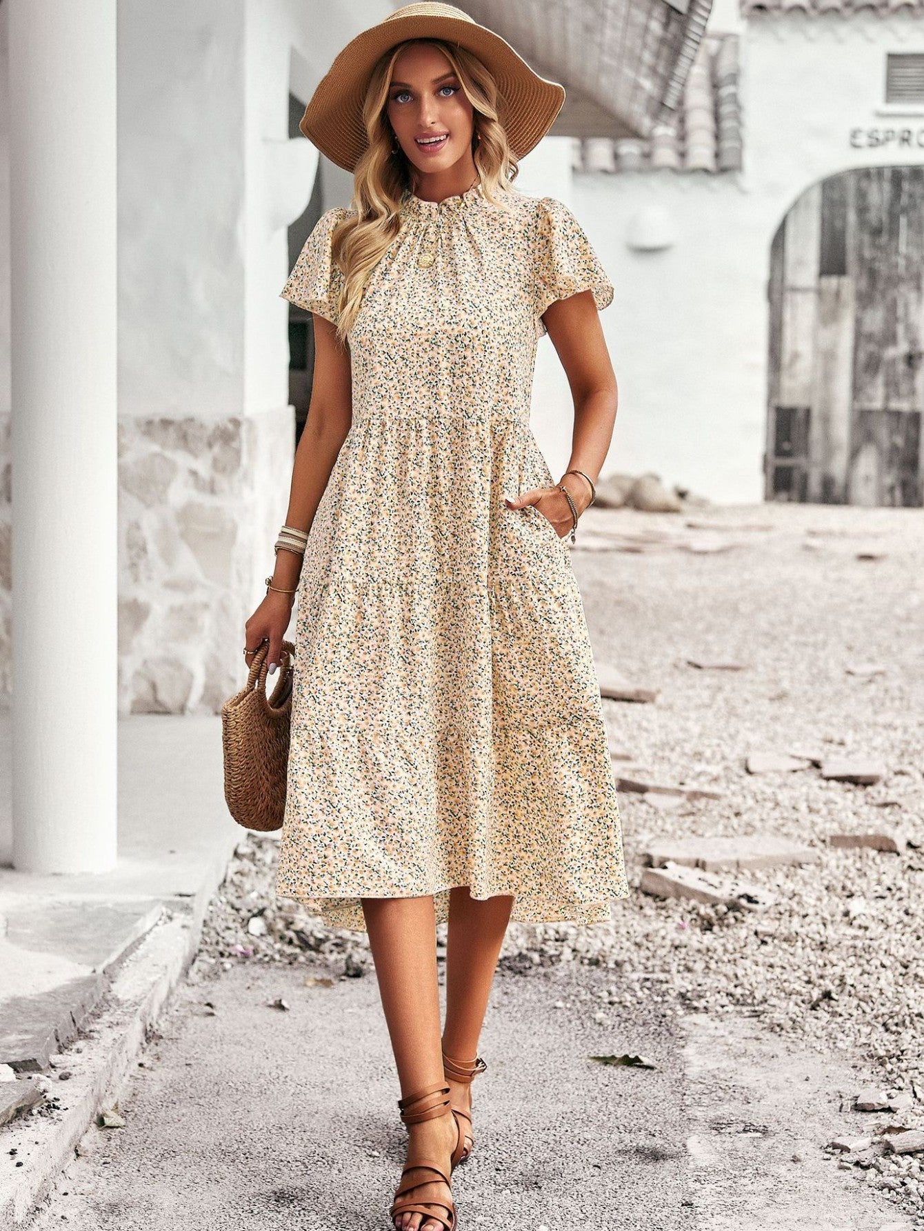 Black A Line Floral Long Boho Dress - Fashionpara