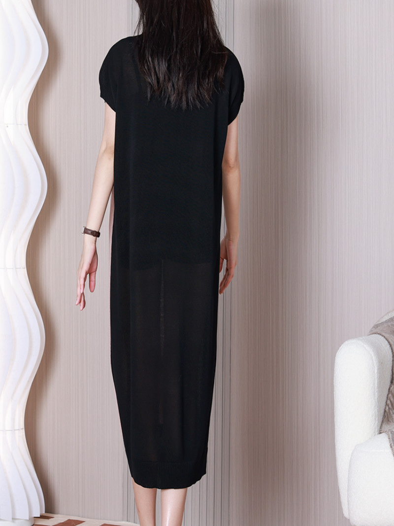 Geometric Knit Round Neck Short Sleeve Midi Dress 5