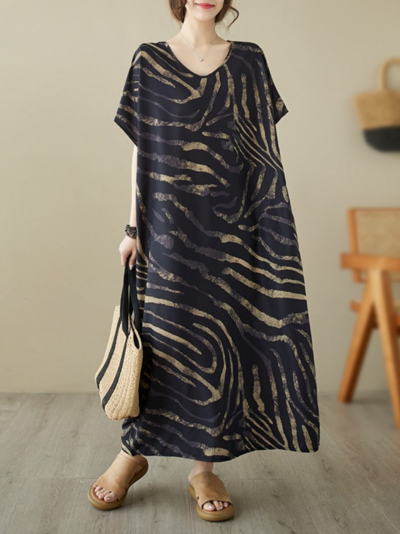 Animal Print V-Neck Short Sleeve Oversized Maxi Dress 3