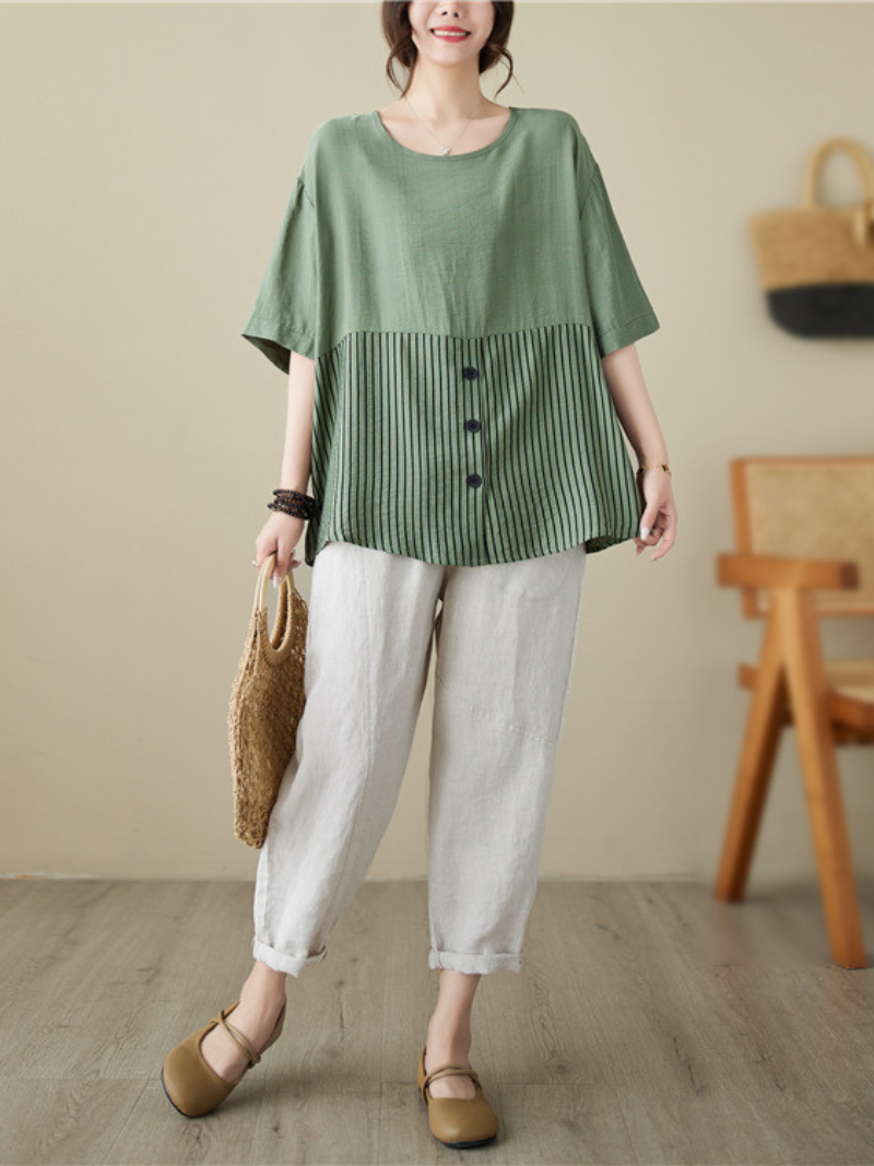 Sunshine Haven Graceful Striped Tops - Fashionpara