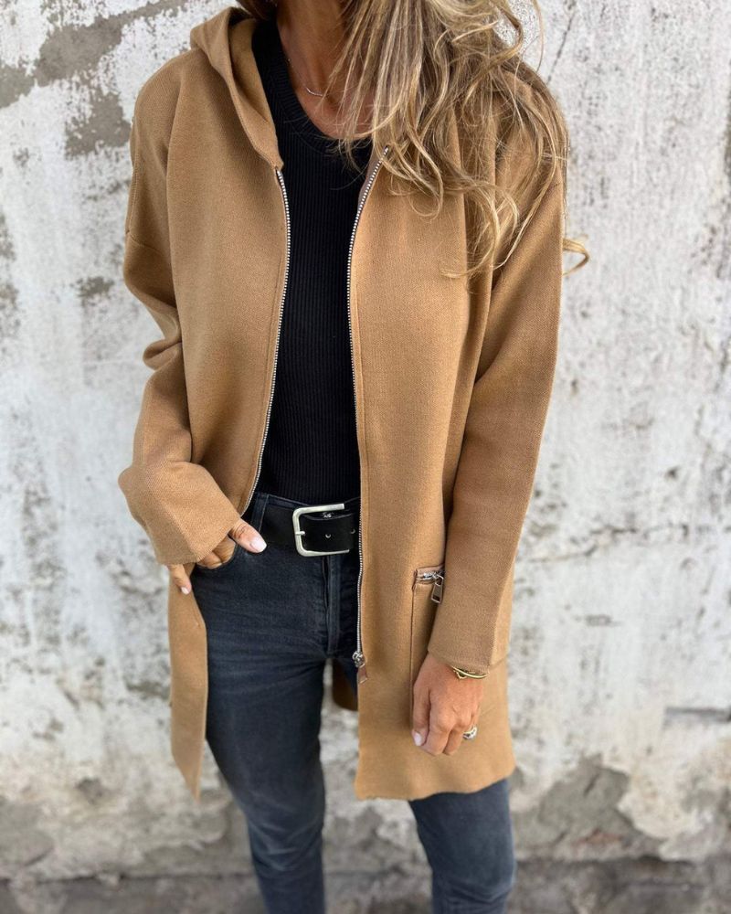 Hooded Zip Front Longline Pocket Cardigan 5