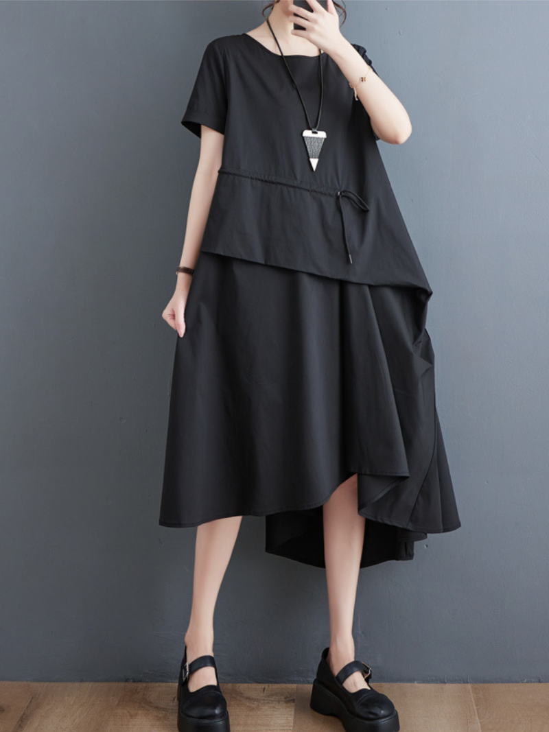 Just My Style Cotton Round Neck Loose A-line Dress - Fashionpara