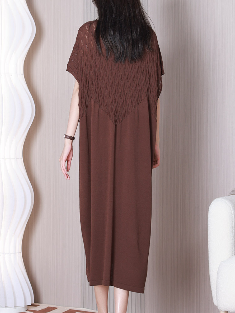 Pointelle-Knit Round-Neck Short-Sleeve Cocoon Midi Dress 5