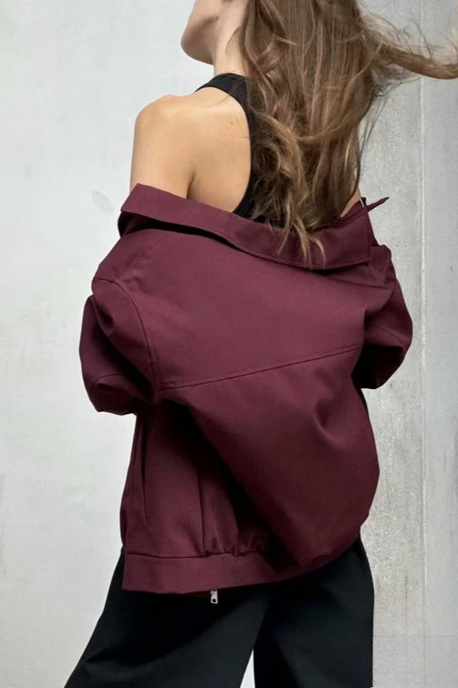 Burgundy Casual Zip Jacket 4
