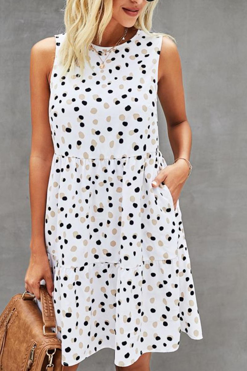 Polka Dot Print Patchwork Ruffle Hem Casual Dress Fashionpara