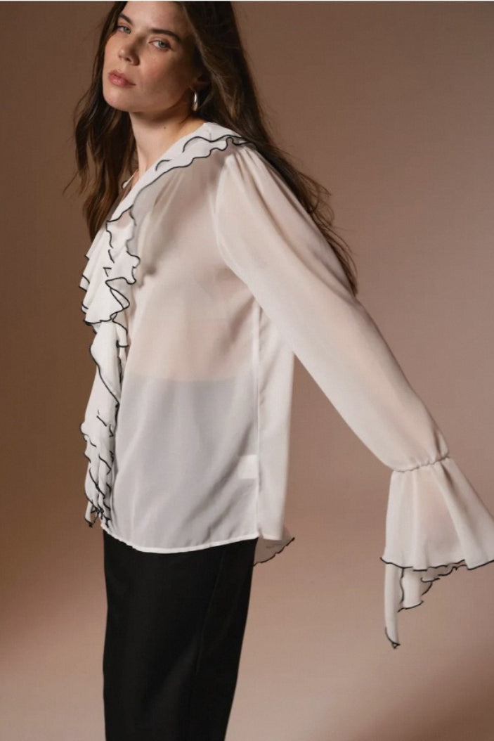 Ruffle Tie Long Sleeve Blouse - Fashionpara