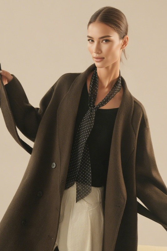 Double Faced Wool Double Breasted Long Handmade Overcoat - Fashionpara