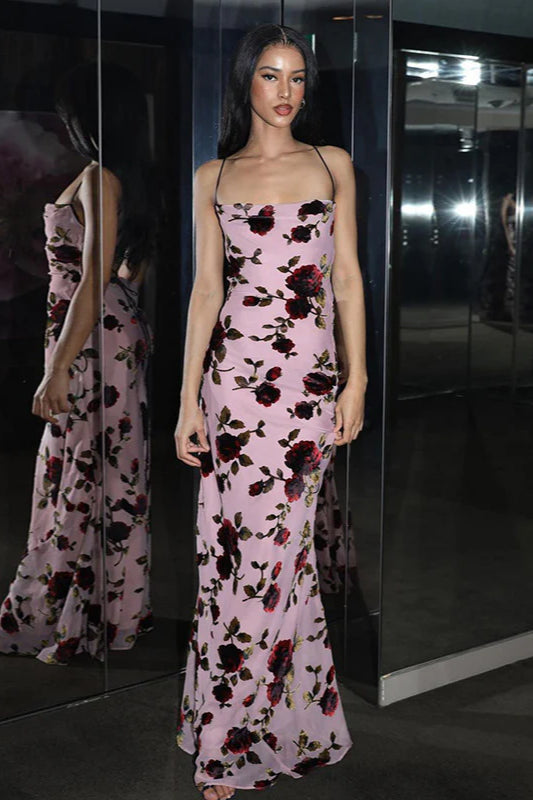 Floral Print Cowl Neck Spaghetti Strap Midi Dress 4