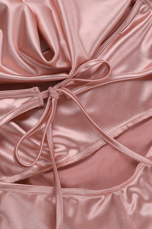 Satin Halter Neck Embellished Keyhole Mini Dress 9