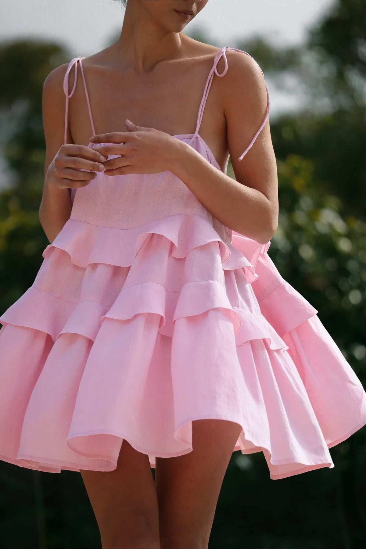 Cotton Tiered Strappy Babydoll Mini Dress