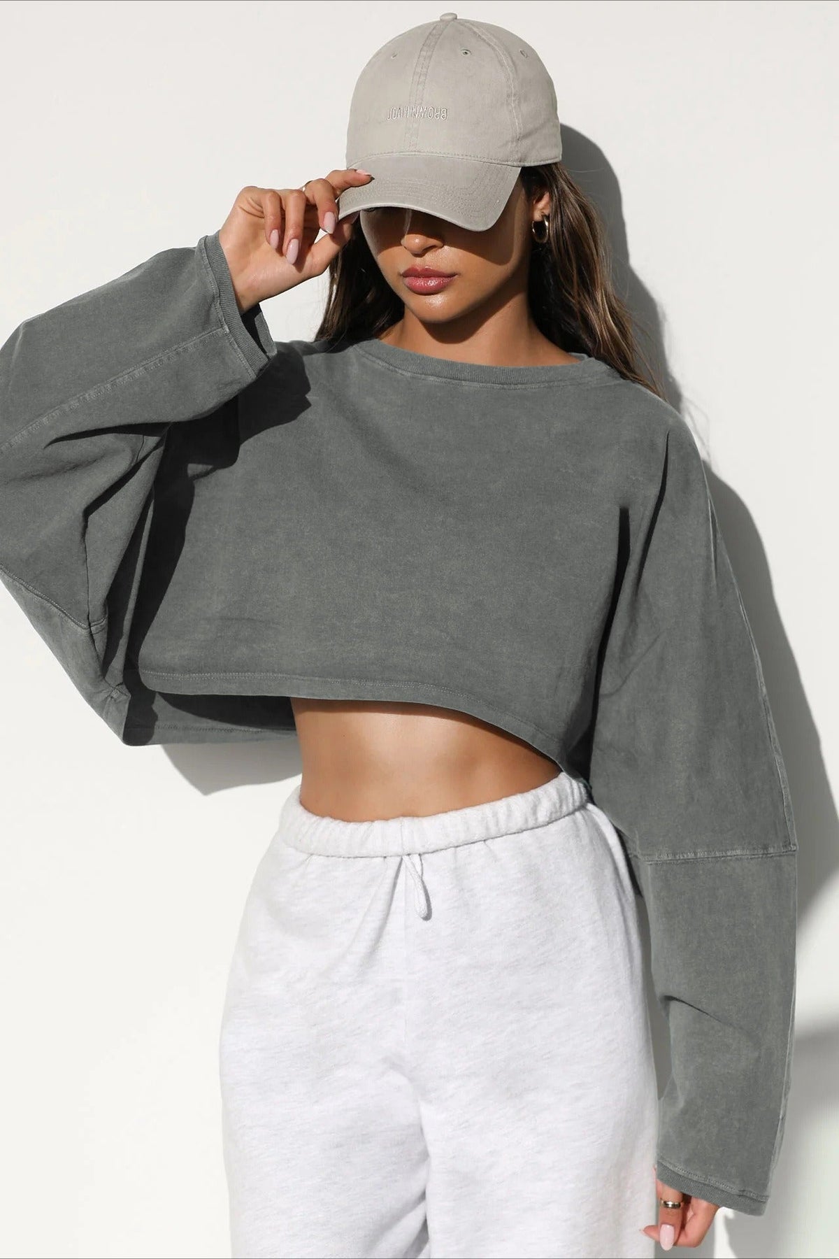 Boxy Crop Crew Neck Sweatshirt